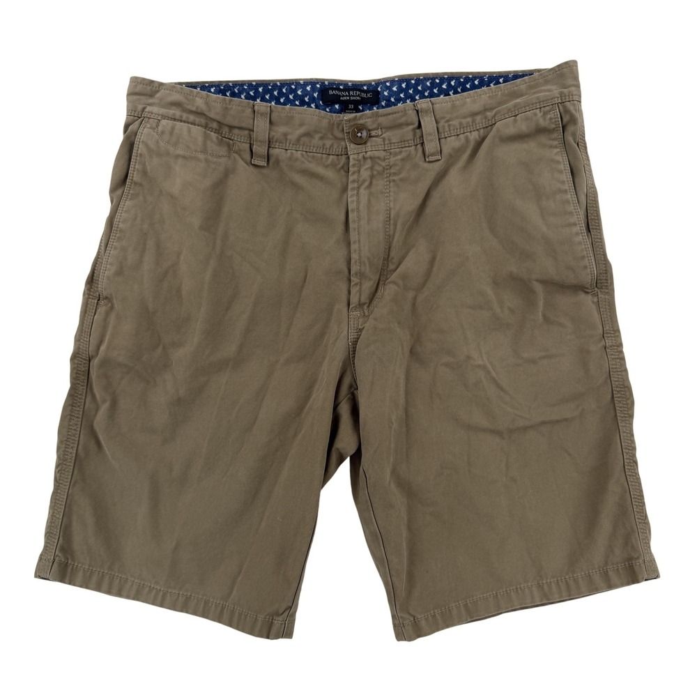 Banana Republic Aiden Shorts Mens 33 Brown Chino Canvas Flat Front 10 Inseam